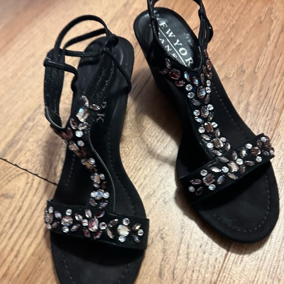 Black Rhinestone and Suede Sandals - Picture 3 of 3